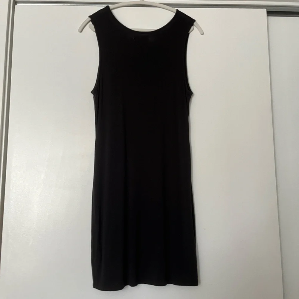 Nation LDT (M) Jersey Mini Midi Dress Black Stretchy Rayon Sleeveless - Picture 6 of 7